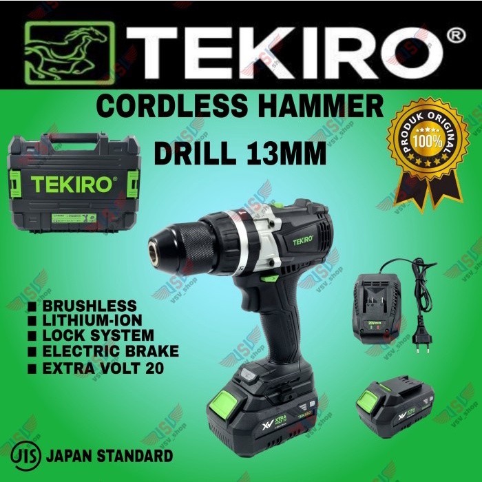 Jual Tekiro Cordless Hammer Drill 13mm Mesin Bor Baterai 20volt Impact