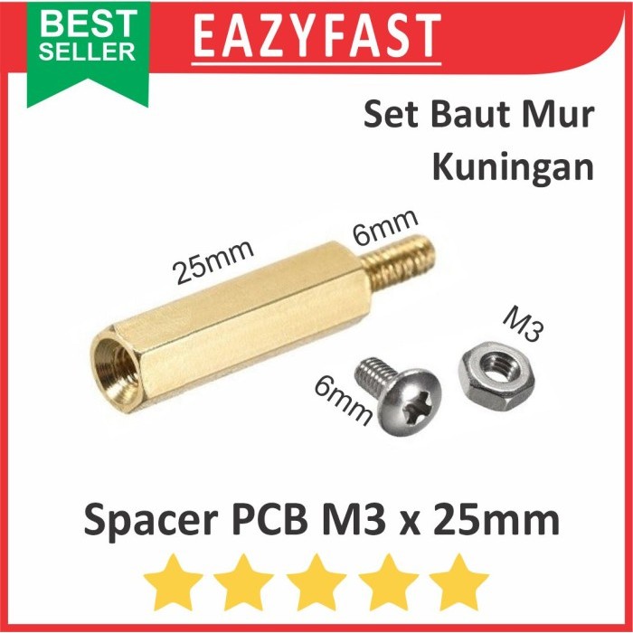Jual Spacer PCB Kuningan M3 25mm 25 mm 2.5cm 2.5 cm Kaki Dudukan Hex ...