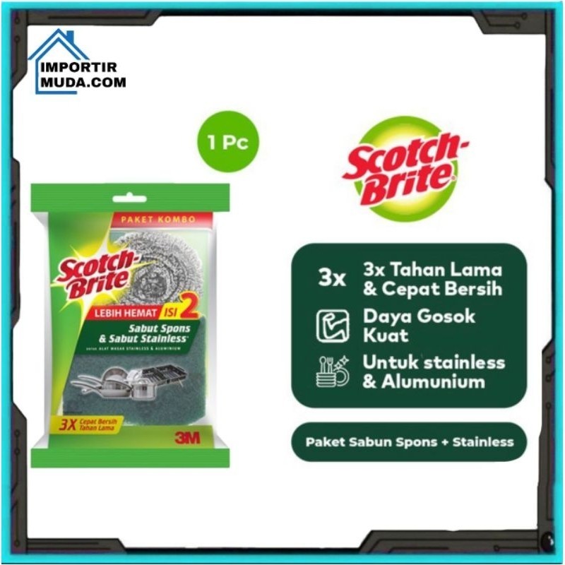 Jual 3M™ Scotch-Brite® Combo Sabut Spons Cuci Piring + Sabut Stainless ...