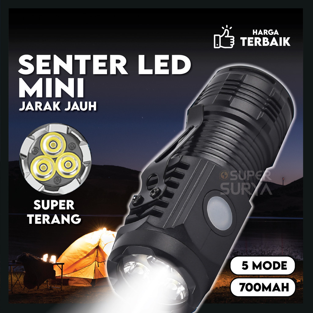 Jual Senter Mini SWAT 5 Mode Cas Magnetic Clip LED Super Terang Police ...