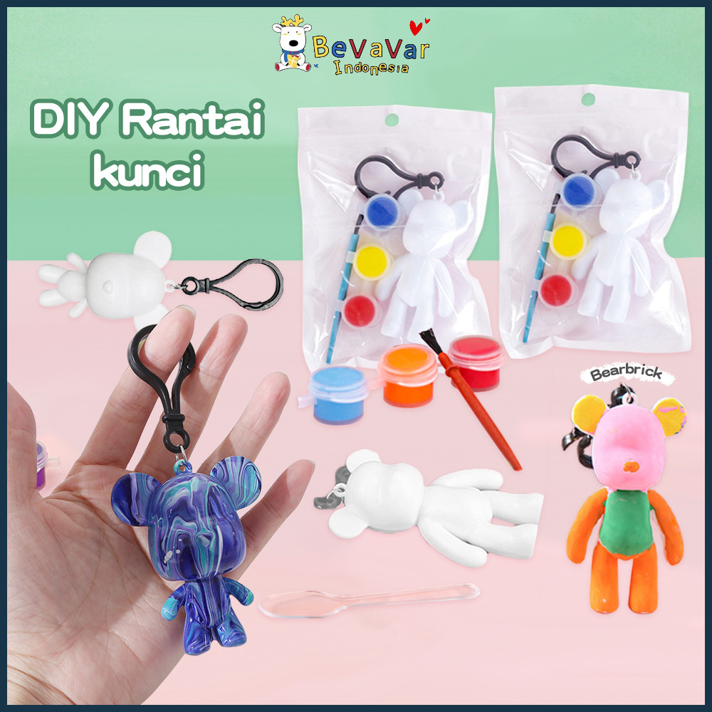 BEVAVAR diy gantungan kunci mini beruang  bearbrick bear brick lucu diy painting