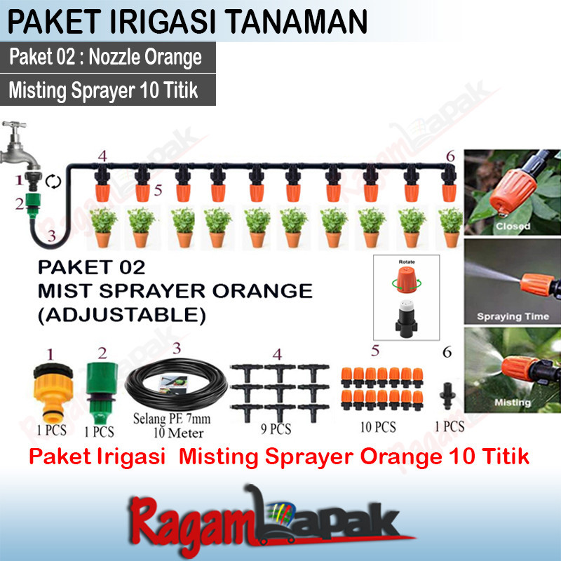 Paket misting Sprayer 10 titik selang 7 mm Orange Adjustable - spray - kabut