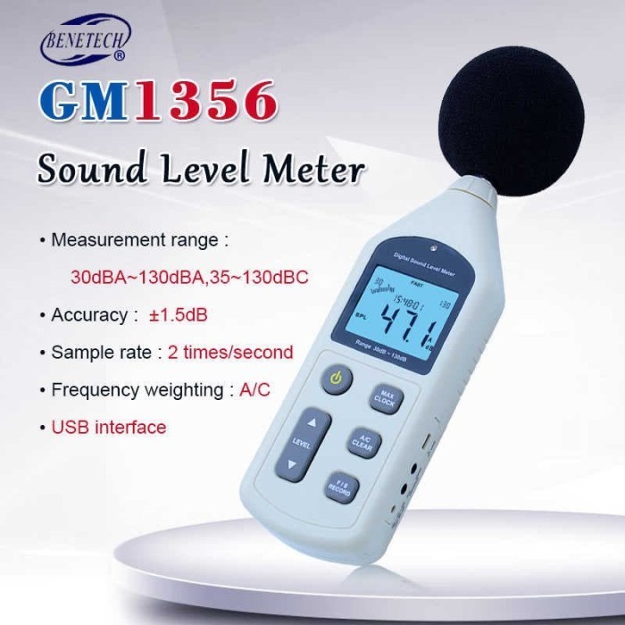 Jual Sound Level Meter Data Logger PC USB GM1356 Benetech DB Tester ...