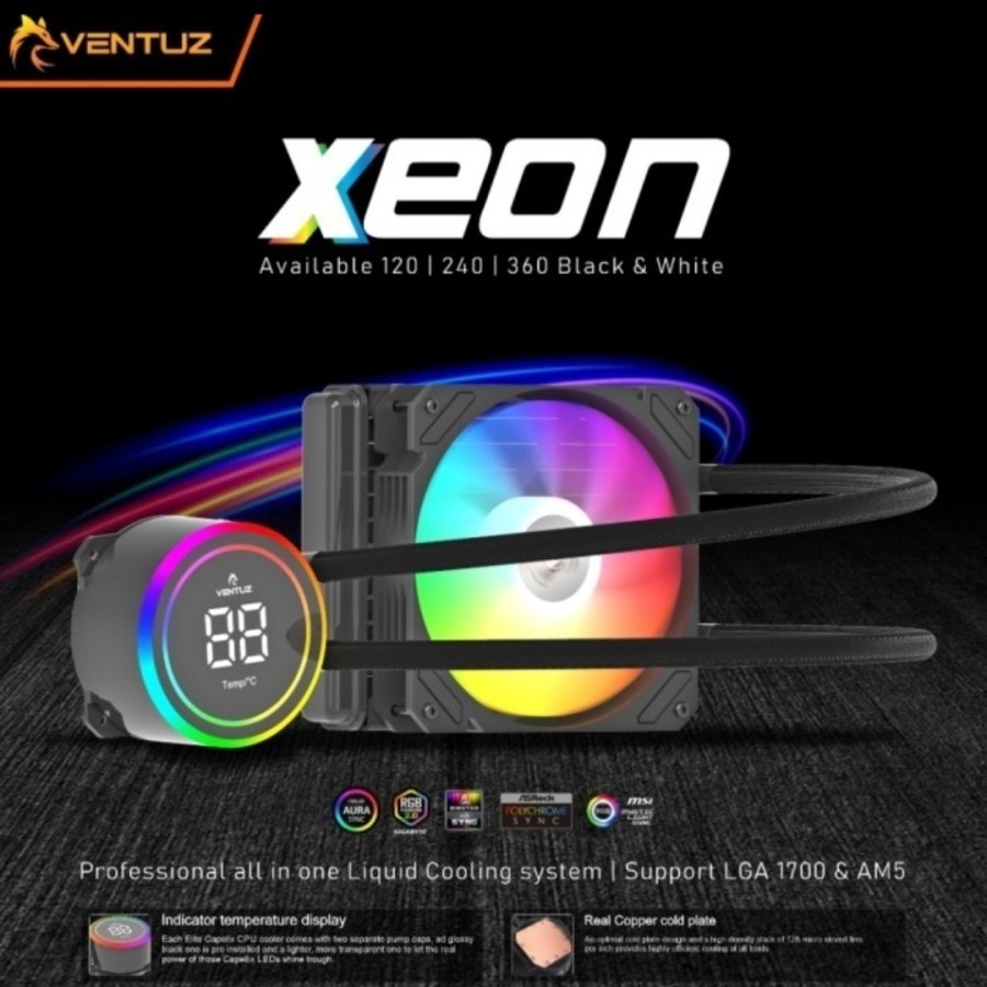 Jual AIO Water Cooling Cooler Ventuz XEON Chroma 120 ARGB Liquid Cooler