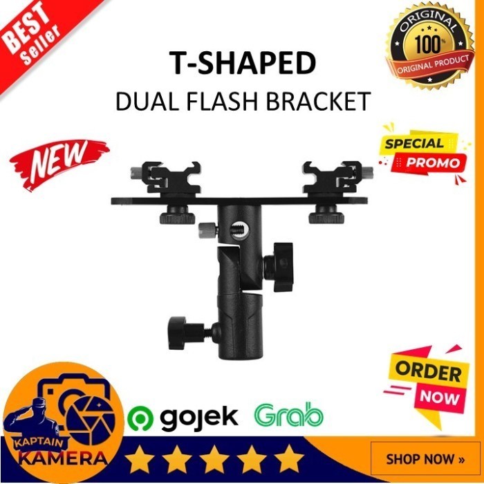 Dual Flash Bracket, Hot Shoe T Type Swivel Camera Light