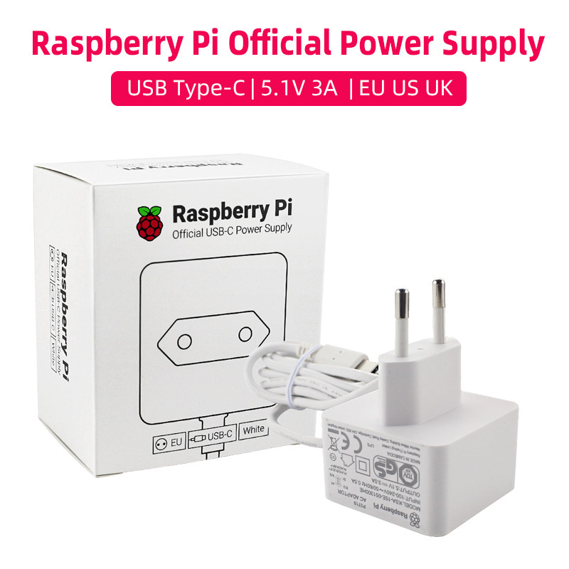 Jual Original Raspberry Pi 4 Official USB-C Power Supply 5.1V 3A White ...