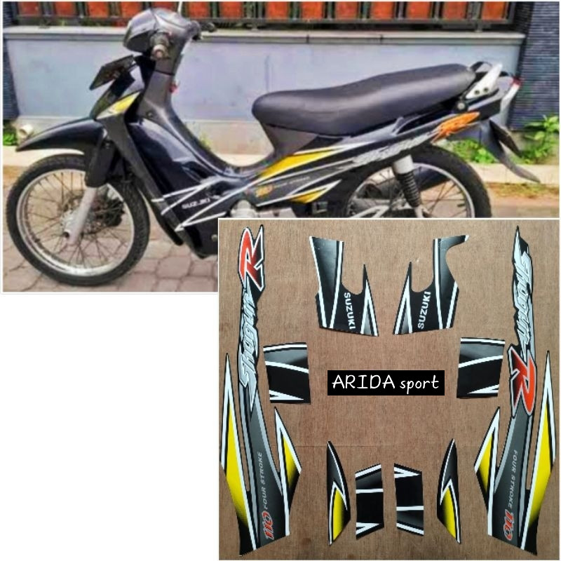 Jual Striping stiker Suzuki Shogun R 110 hitam Lis kuning tahun 2003 ...