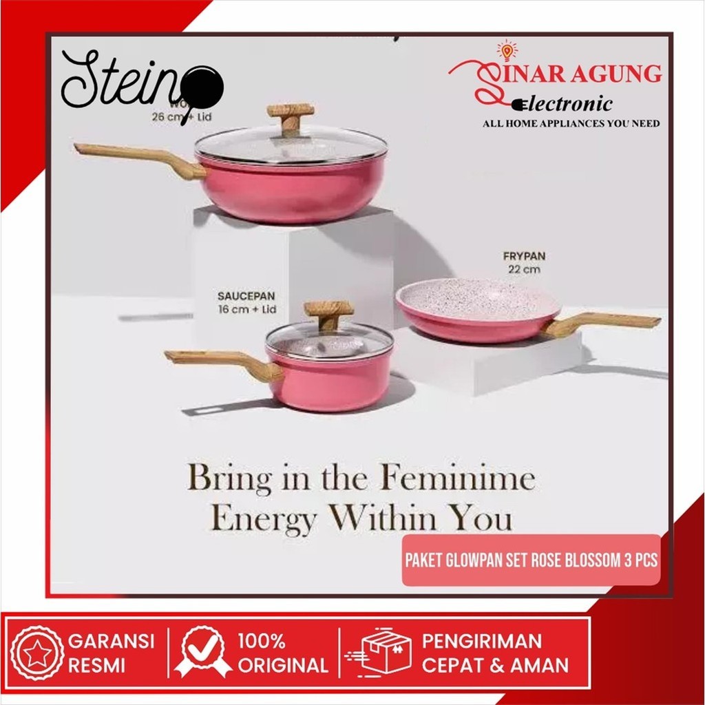 STEINCOOKWARE PAKET GLOWPAN SET ROSE BLOSSOM FRYPAN SAUCEPAN WOKPAN