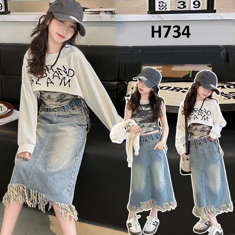 Jual H734 BAJU SETELAN ROK JEANS ANAK PEREMPUAN TANGGUNG 7 TAHUN - 15 ...