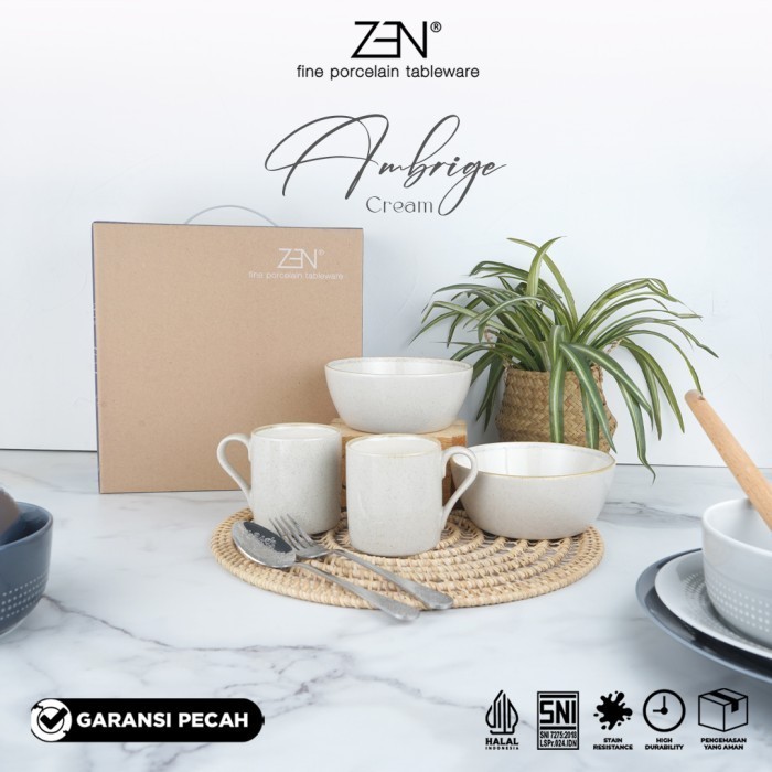 Jual ZEN Wedding Gift Dinner Set Mug Mangkuk Keramik Stoneware Cream ...