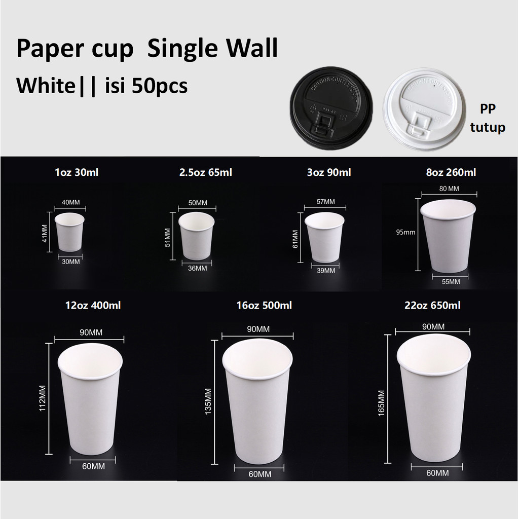 Jual [50psc]Paper cup Tebal Single Wall 1oz 2.5oz 3oz 8oz 12oz 16oz ...
