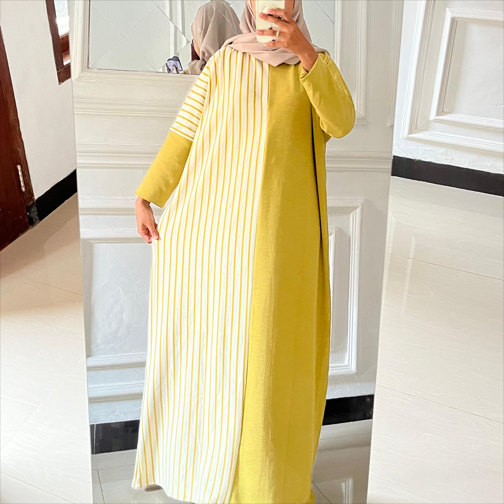 Gamis Wanita  Batwing Two Tone Knit Tebal Busui Frendly  Dresss Baju Busana Muslim gamis terbaru
