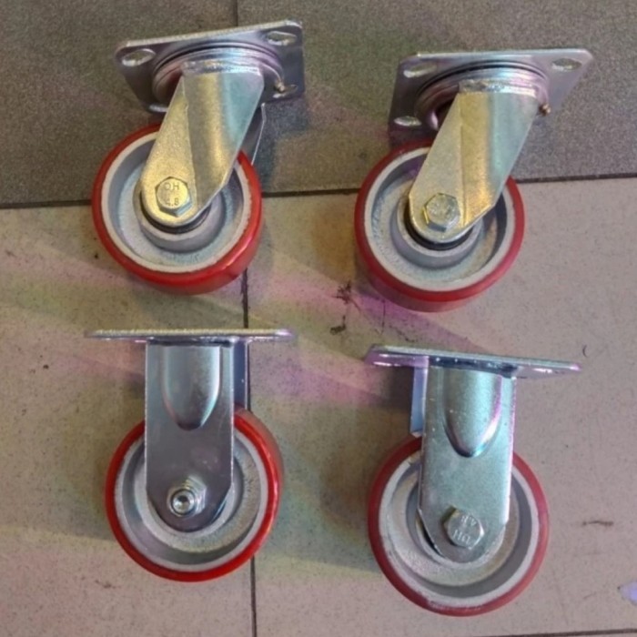 Jual Roda Pu Heavy Duty 4 inch (2hidup+2mati) | Shopee Indonesia
