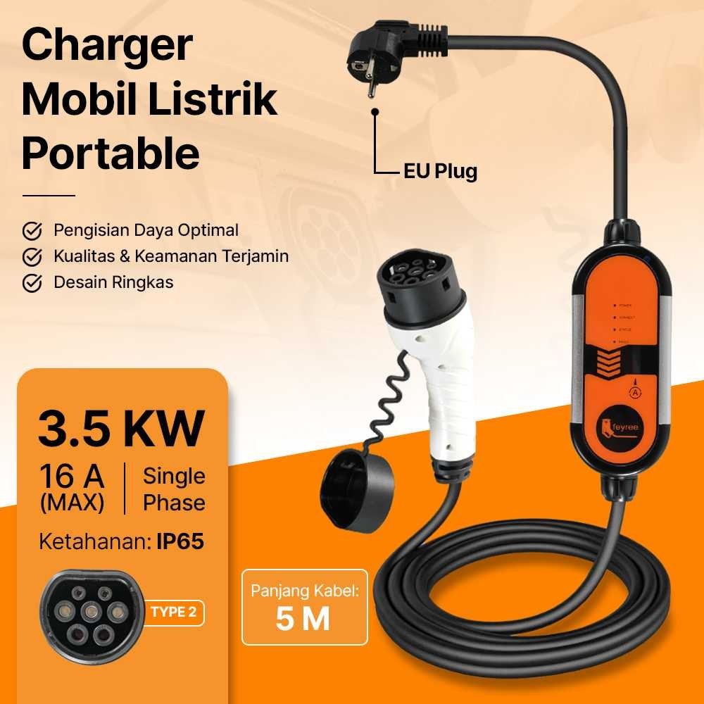 Jual Feyree Charger Mobil Listrik SPKLU Portable EV 16A 3.5KW EU to ...