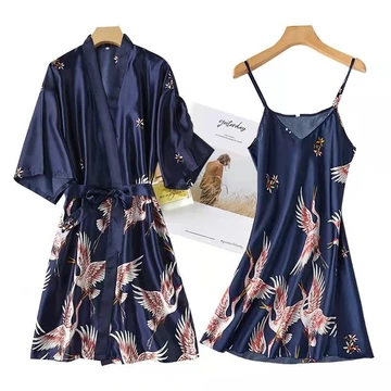Kimono Tidur Wanita Seksi 2in1 Satin Mewah Baju Tidur Kimono Sexy Robe Dewasa Sutra Es Premium