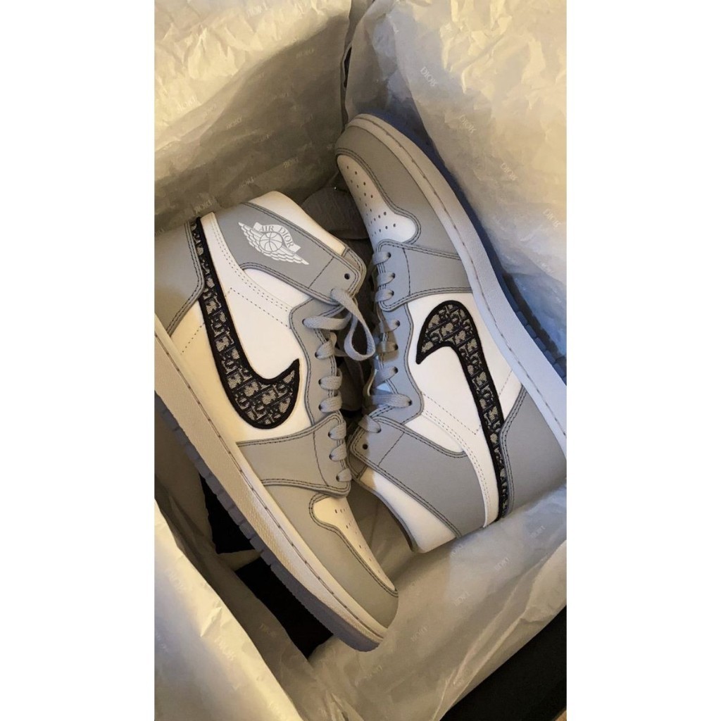 Jual Dior X Air jordan 1 High OG Wolf Grey Sail Photon Dust White