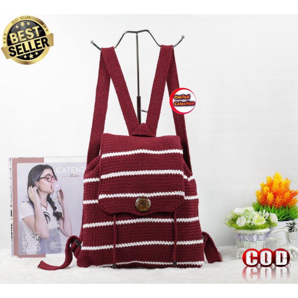 Jual Tas rajut ransel wanita motif blaster korean style aesthetic ...