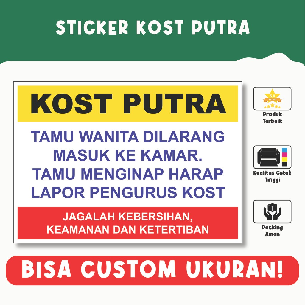 Jual Sticker Kost Putra & Kost Putri – Tahan Air, Vinyl Premium, Custom ...