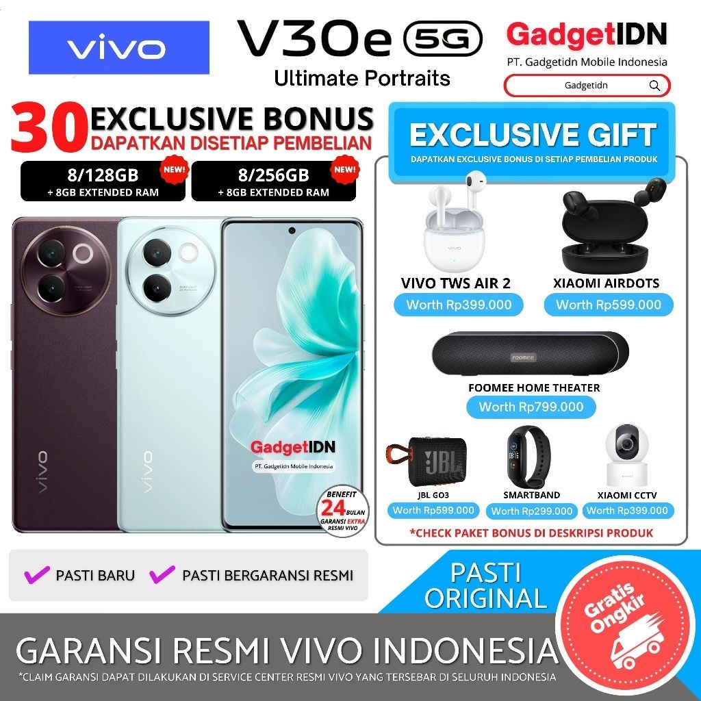 Jual VIVO V30E 5G 8/256GB ( +8GB EXTENDED RAM ) GARANSI RESMI VIVO ...