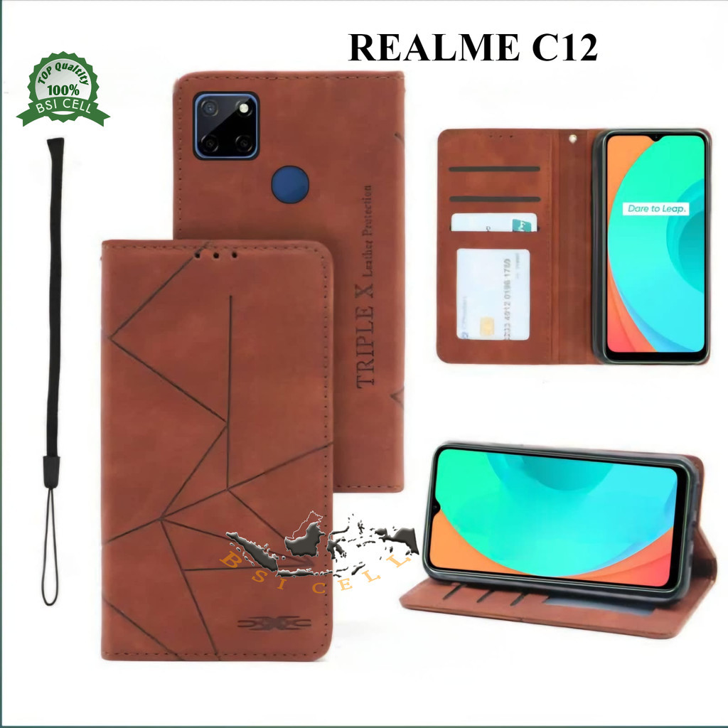 Jual Realme C12 (RMX2189) Sarung Hp Dompet Kulit Flip Cover Magnet