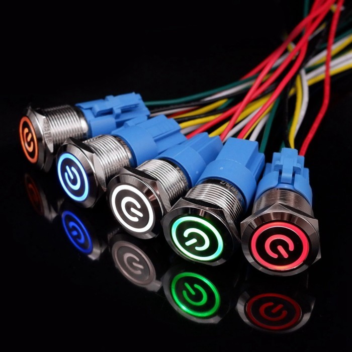 Jual Saklar On Off LED Stainless Metal Push Button Switch Power 19mm ...
