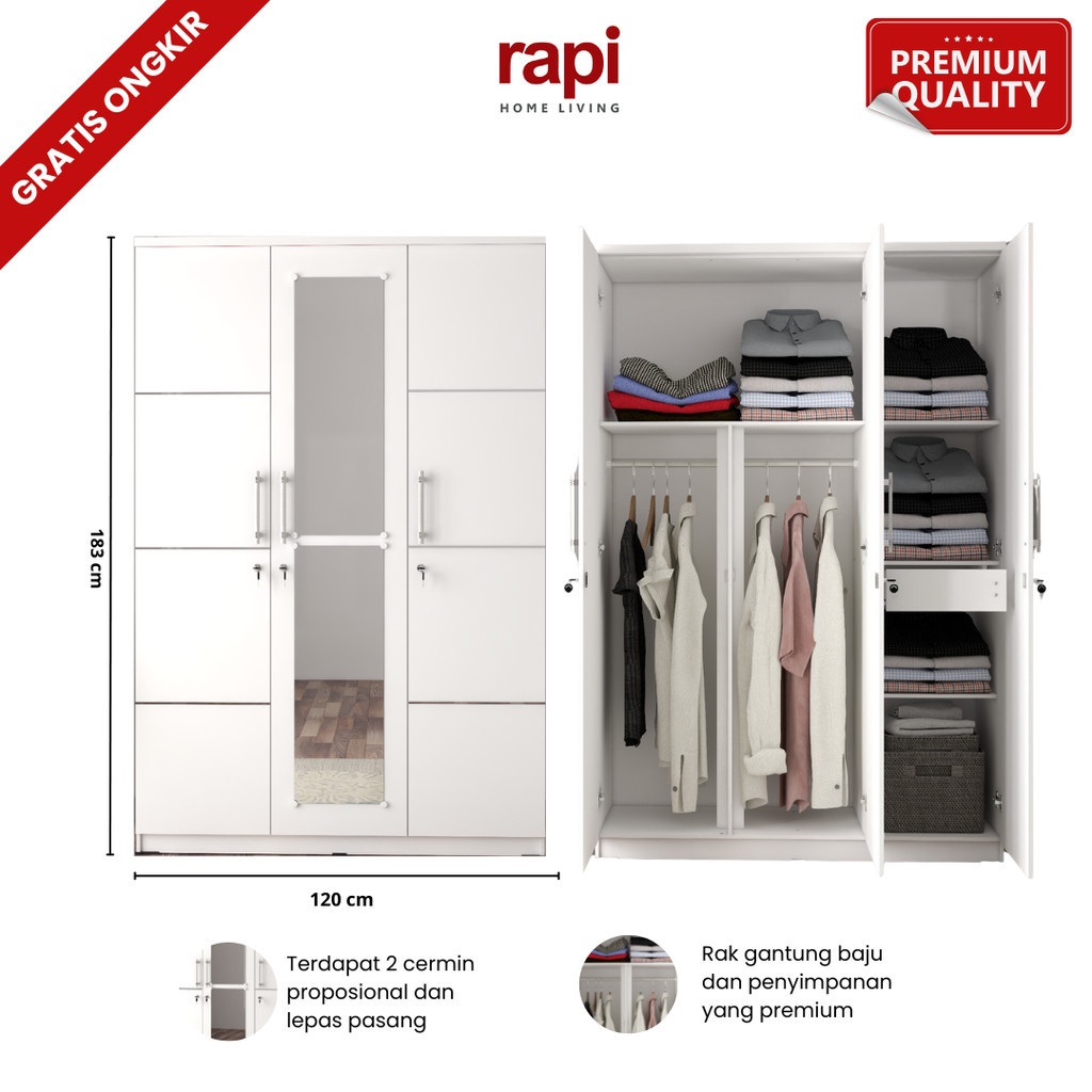 Jual RAPI Lemari Pakaian 3 Pintu / Almari Baju / Rak Baju / Siena LP 3P ...