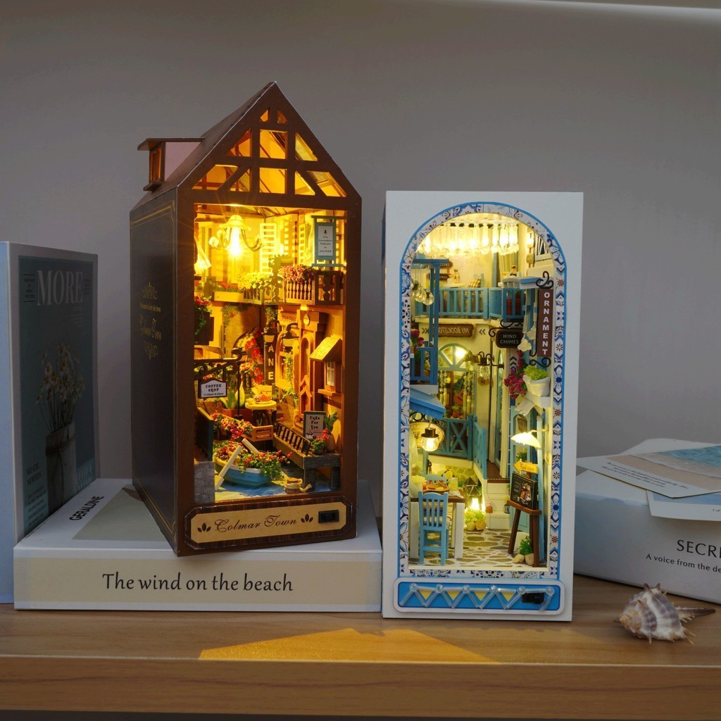 Jual Diy Wooden Book Nook Shelf Insert Miniature Building Kit Sea House ...