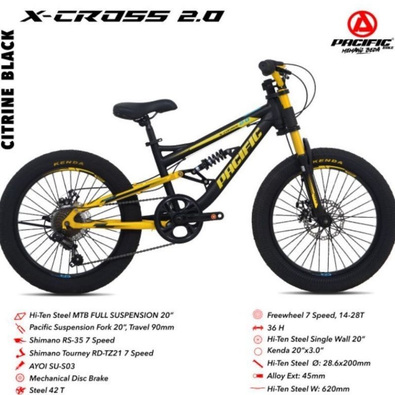 Jual SEPEDA GUNUNG MTB 20 INCH PACIFIC X CROSS X-CROSS 2.0 FULL ...