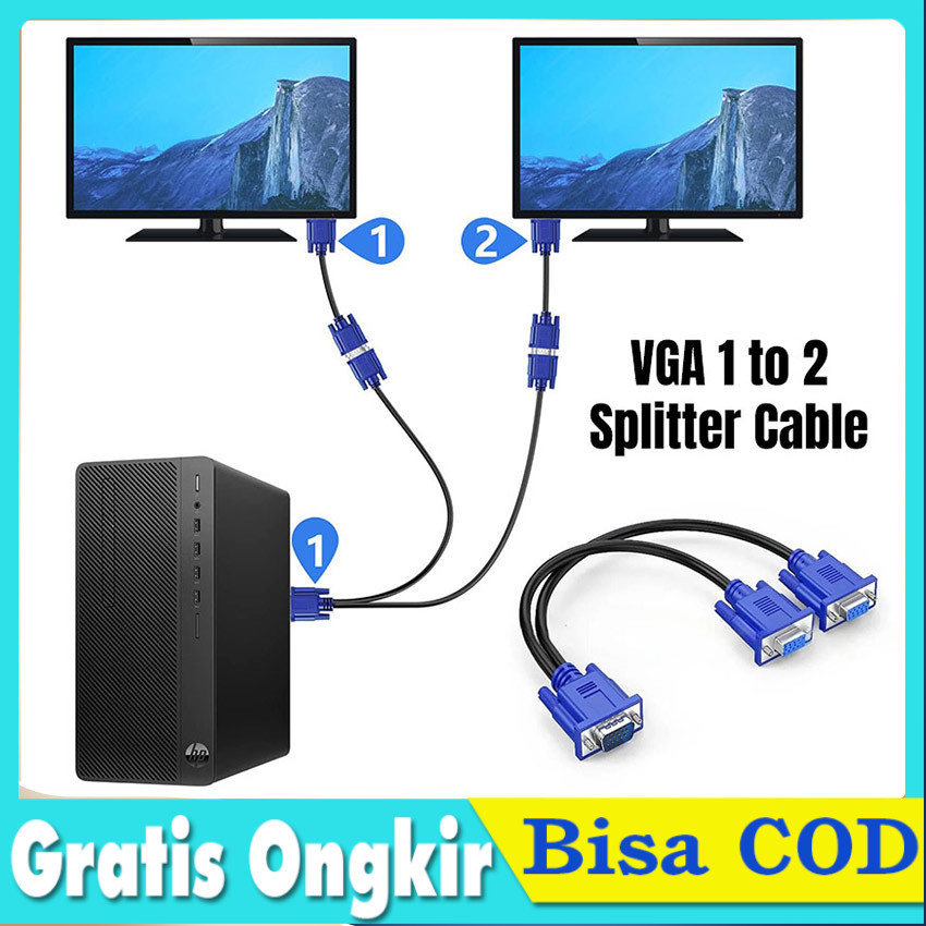 Jual Kabel VGA Splitter 1 to 2 Port - Pembagi Sinyal Dual Monitor untuk ...