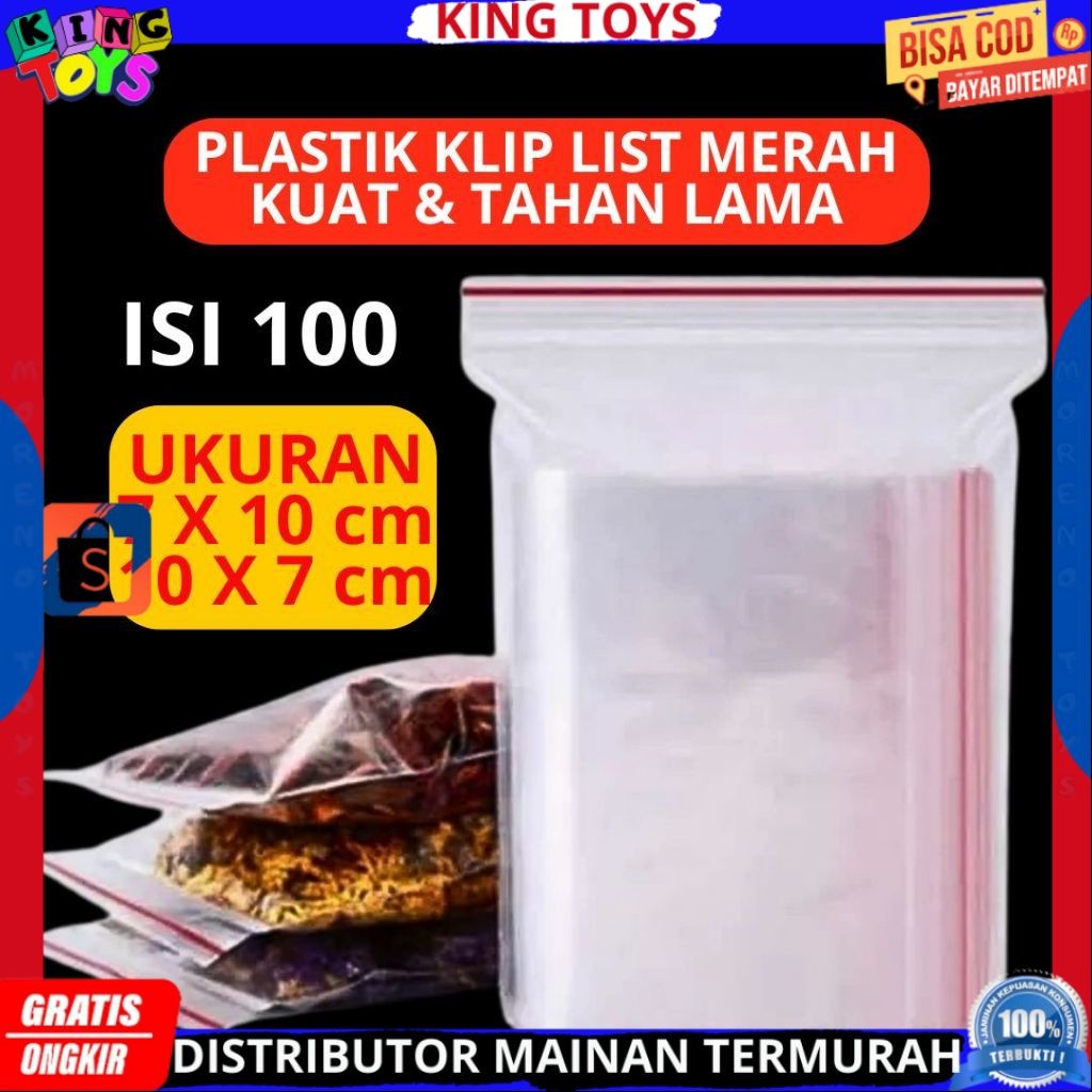 Jual Plastik Klip List Merah Isi 100 Ukuran 7x10 Cm / Plastik klip 10x7 ...