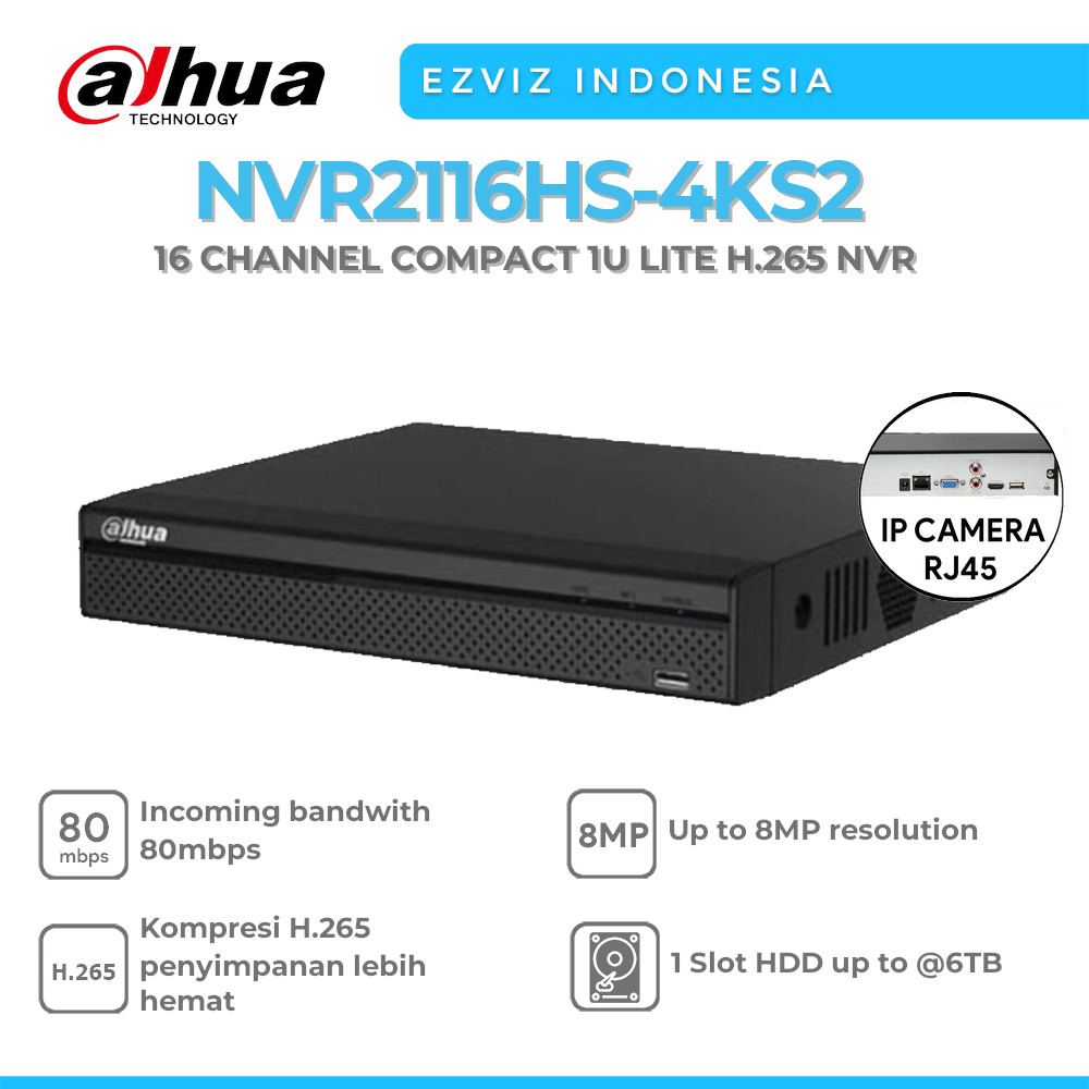Jual DAHUA NVR2116HS-4KS2 16 CHANNEL COMPACT 1U LITE H.265 NVR | Shopee ...
