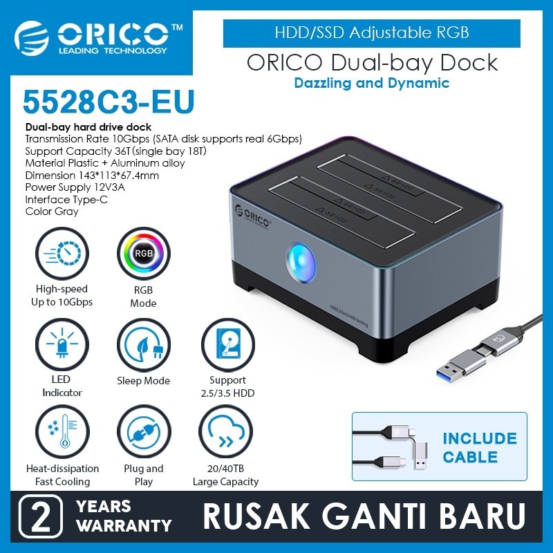 Docking Station ORICO 9618C3 Per HDD 2.5 E 3.5 Pollici – USB 3.0 E ESATA, Alloggiamento Singolo, Nera