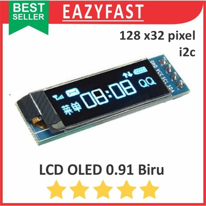 Jual Modul LCD OLED 0.91 Inch Blue Biru Display Screen 0.91" 128x32 i2c ...