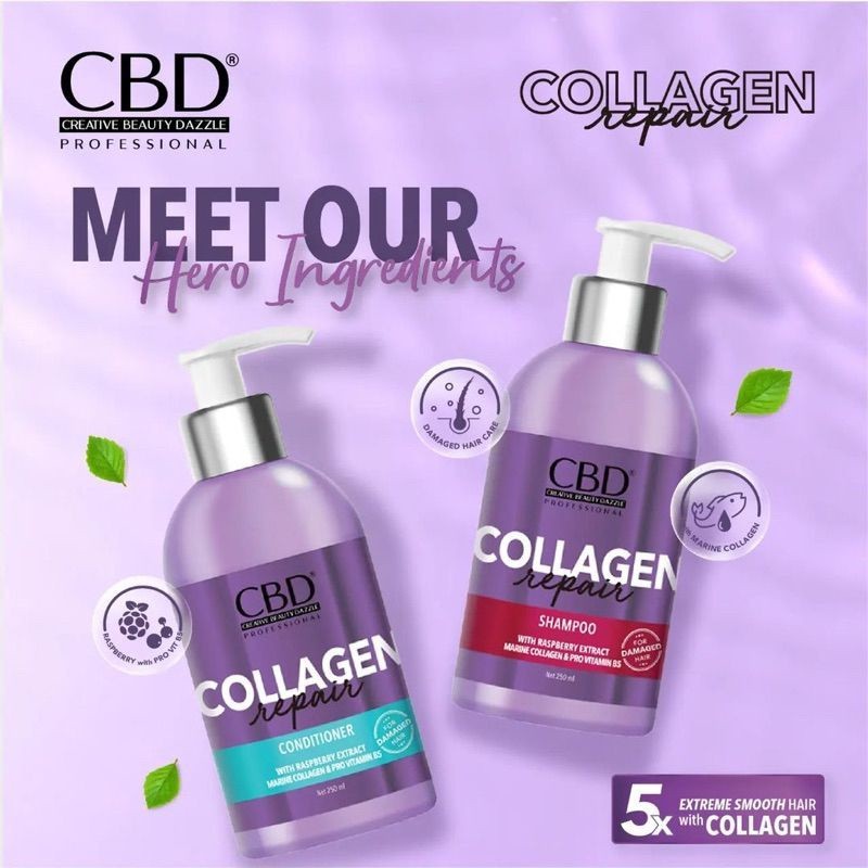 ❤ MEMEY ❤ CBD Collagen Repair Shampoo | Conditioner 250ml | Perawatan Rambut Rusak Bercabang