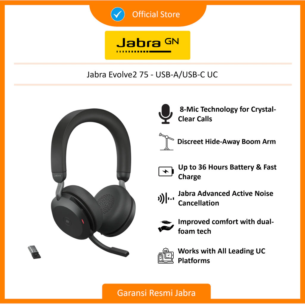 Jabra Evolve2 75 - USB-A/USB-C UC