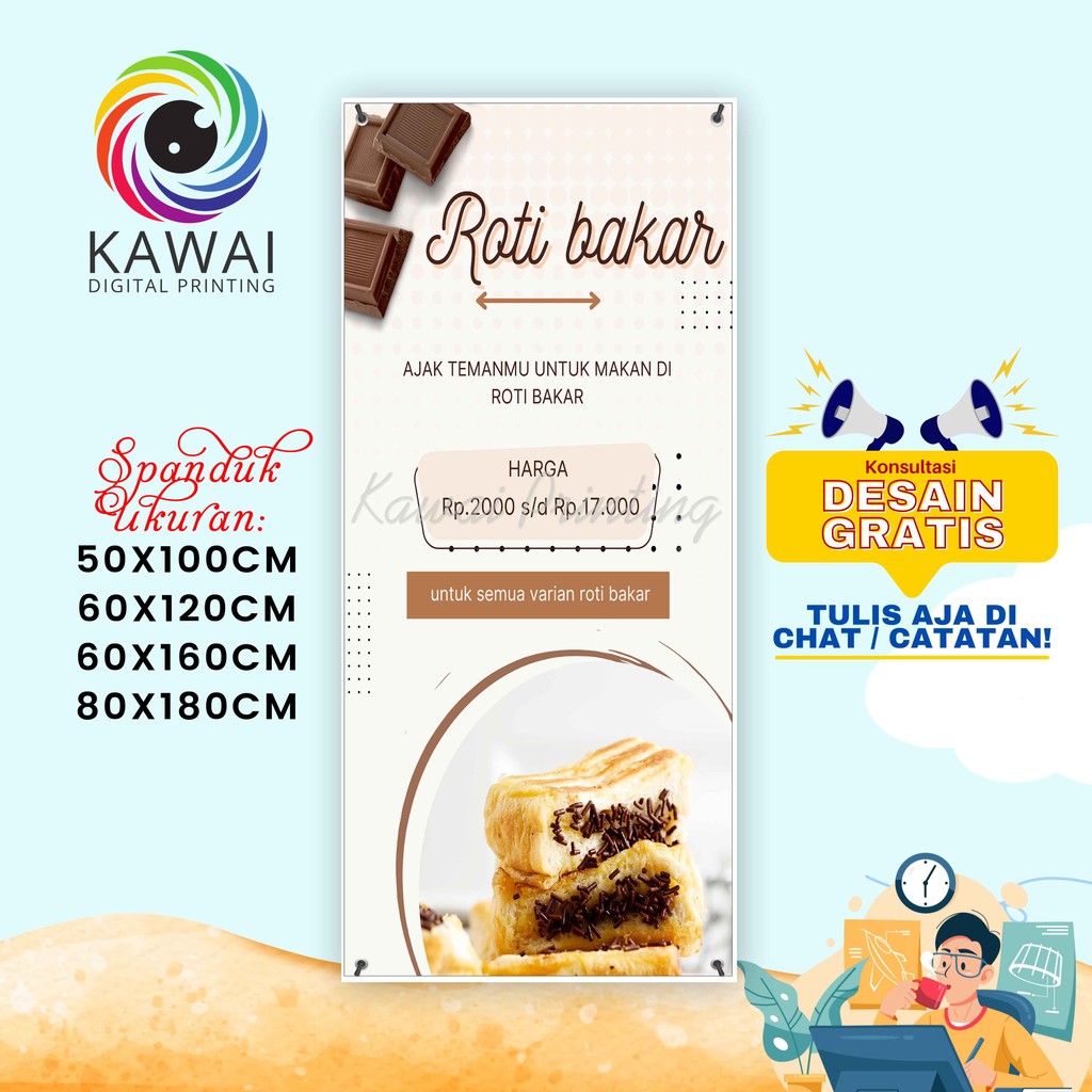 Jual Spanduk Banner MMT Roti Bakar Background Putih Ukuran 60x160 ...