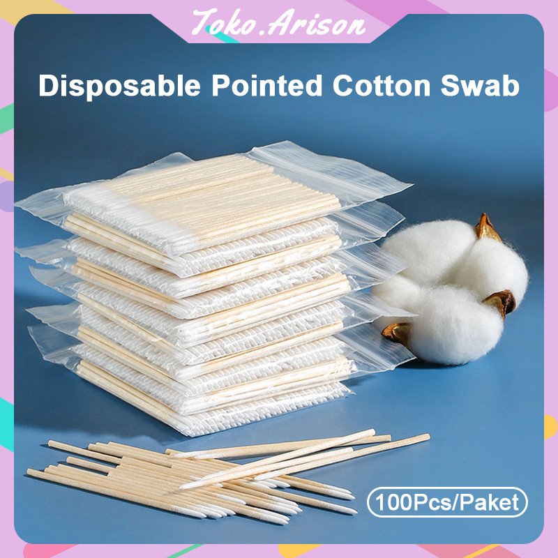 Jual Disposable Sharp Mouth Small Head Wooden Stick Cotton Swab Pointed ...