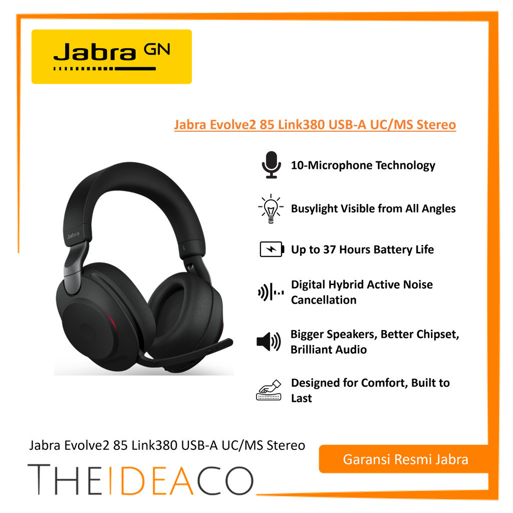 Jabra Evolve2 85 Link380 USB-A UC/MS Stereo