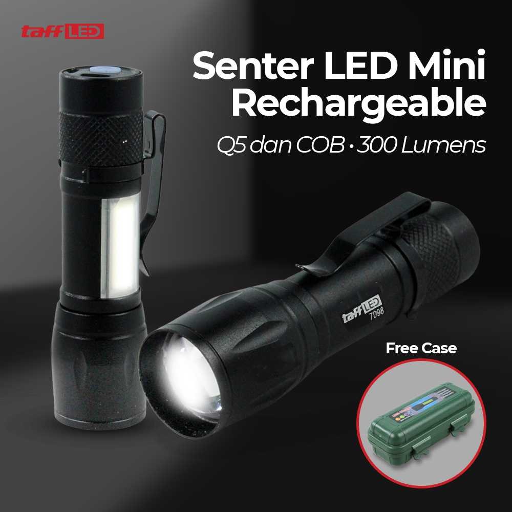 Jual Senter LED Mini Rechargeable Q5 dan COB 300 Lumens - 7098 TaffLED ...