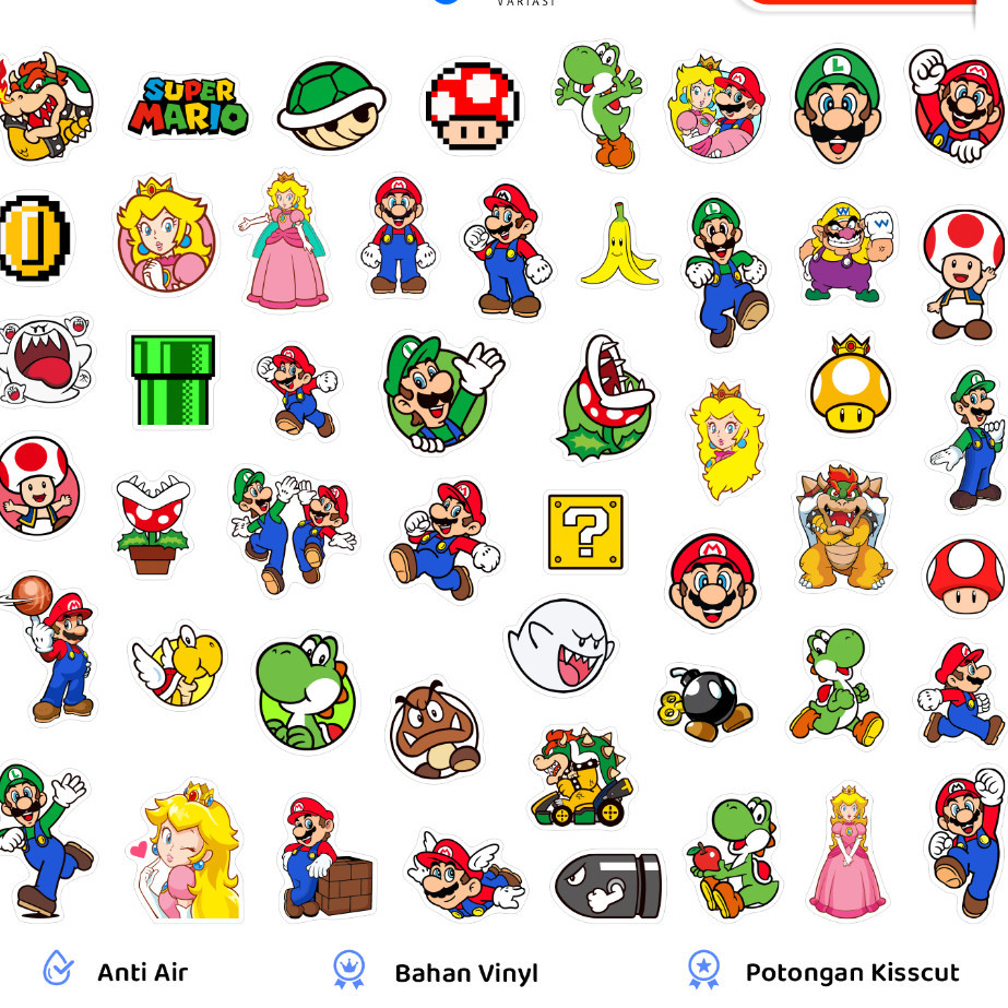 Jual 50 Pcs Sticker Pack Super Mario Bros Aesthetic Untuk Tumbler HP ...