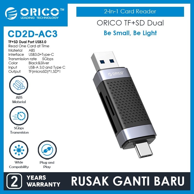 Jual ORICO 2In1 TF SD Memory Card Reader USB 3.0 Type C 5Gbps - CD2D ...