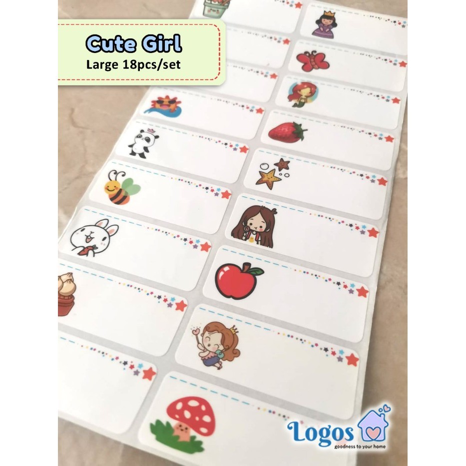 Jual Cute Girl LARGE Kawaii Sticker label nama waterproof stiker nama ...