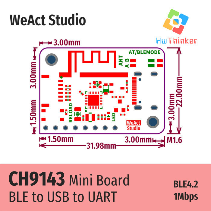 Jual WeAct CH9143 BLE/UART/USB Module BLE/USB to Serial/TTL UART ...
