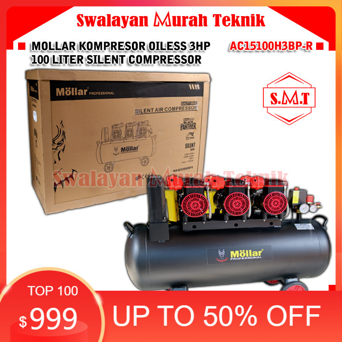 Jual Kompresor Oiless 3HP 100 Liter MOLLAR AC15100H3BP-R Silent ...