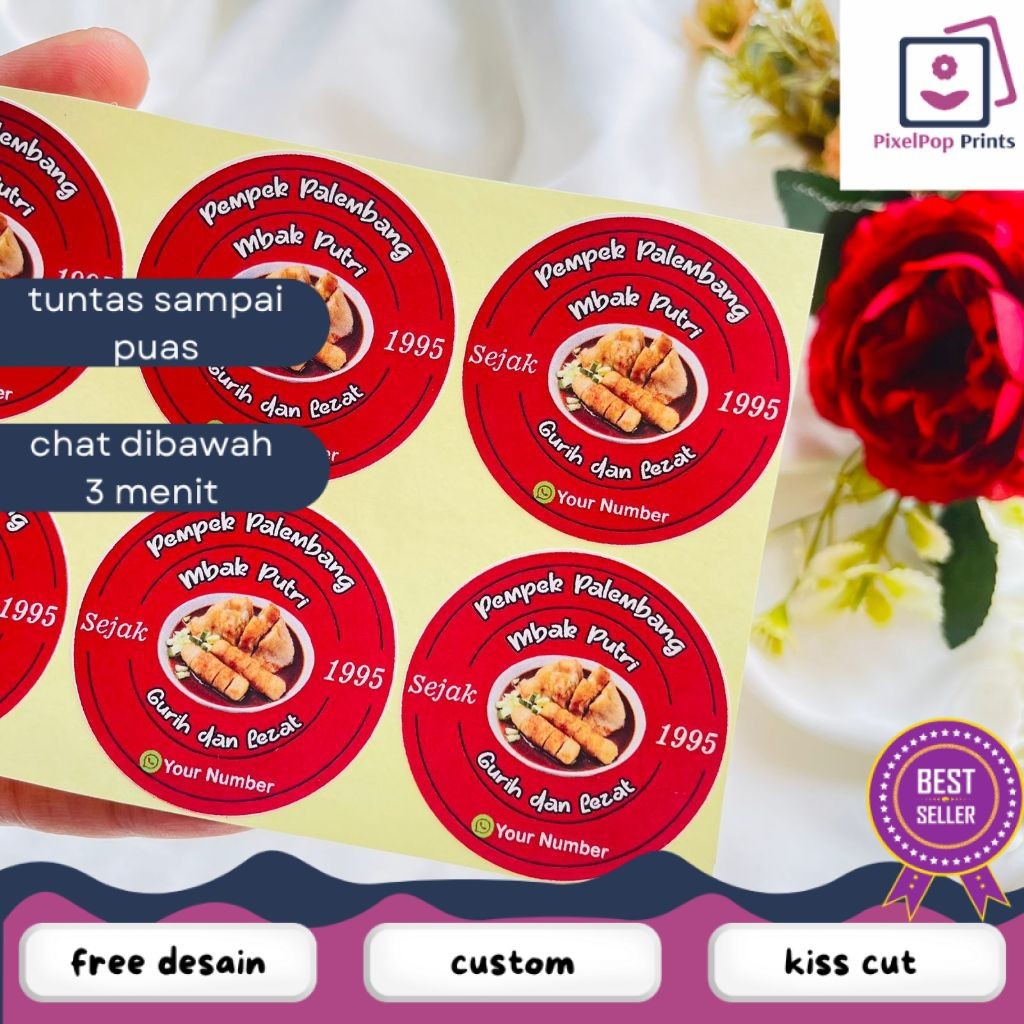 Jual Opikapip 9-15 Cetak Sticker Makanan Pempek Chromo Bulat Free ...