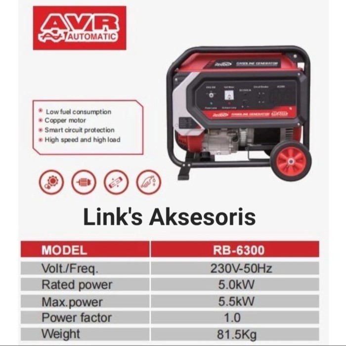 Jual Genset REDBO RB 6300 Gasoline Generator 5500 Watt | Shopee Indonesia