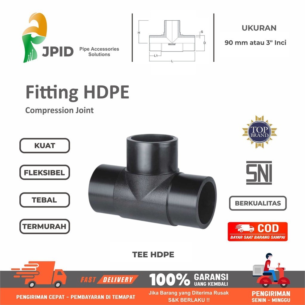 Jual Fitting Pipa HDPE Injection Tee 90 mm atau 3