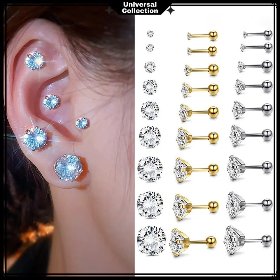 Jual 2PCS / SET ANTING STUD CRYSTAL ANTI KARAT FASHION MODEL KOREA
