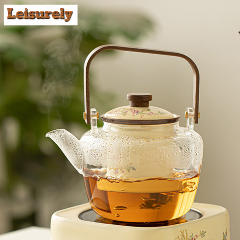 Jual 1000ml Ru Kiln Wisteria Flower Glass Teapot Lifting Beam Pot ...