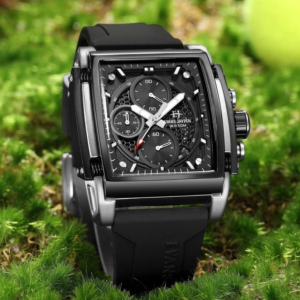 Jual Ori Jam Tangan Pria Evans Jayden 9619 Rubber Kaca Safir Chrono ...